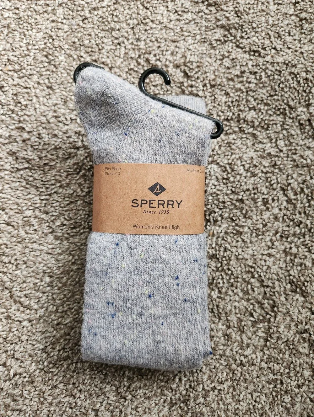 Sperry Women’s Knee High Socks Grey Griffin Tweed Speckled Socks Preppy New
